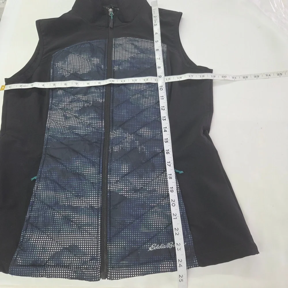 Eddie Bauer Puffer Vest Womens Medium Black Blue Digital Camo Hybrid Quilted Zip